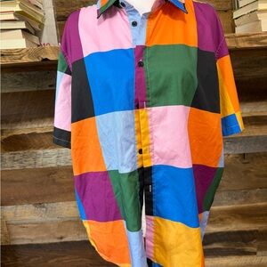 SHEIN Multicolor Patchwork Short Sleeve Button-Down Shirt